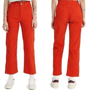 Levi's Ribcage Corduroy Ankle Pants Straight Super Hi Rise Button Fly
